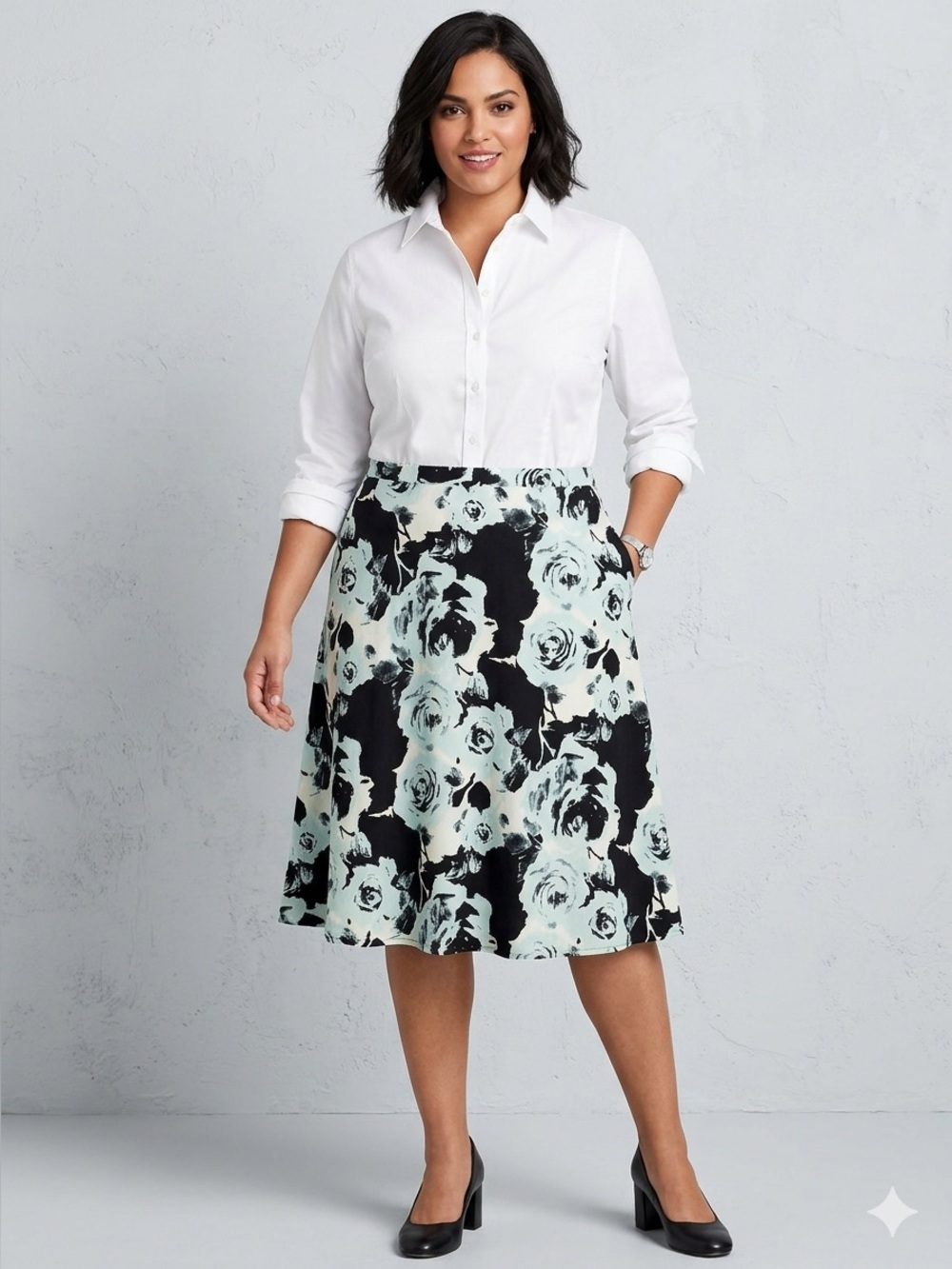 Talbots Blue and Black Floral Plus Size Skirt - Size 20W